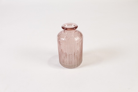 Vase bouteille en verre rose D6cm H10cm