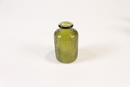 Vase bouteille en verre vert olive D6cm H10cm