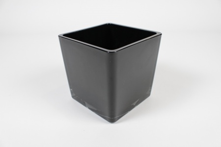 Vase cube en verre noir 14cm x 14cm H14cm