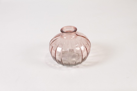 Vase en verre rose D10.5cm H8.5cm