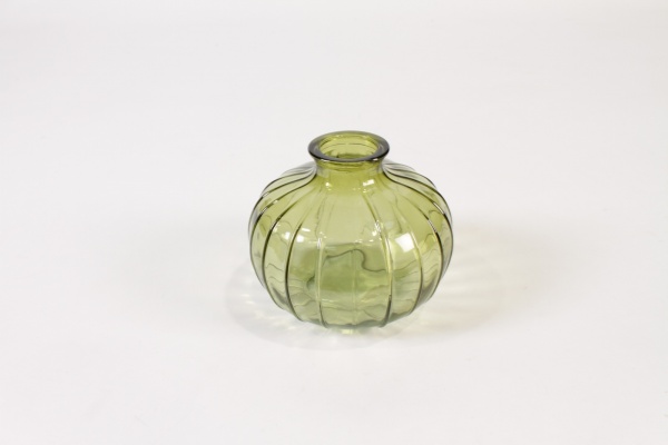 Vase en verre vert olive D10.5cm H8.5cm