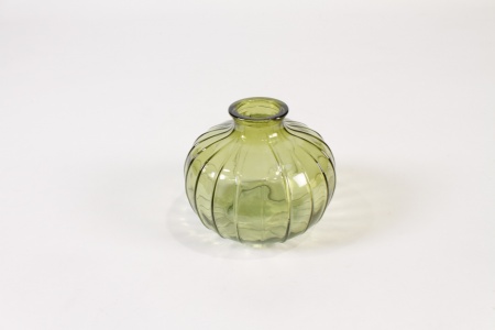 Vase en verre vert olive D10.5cm H8.5cm