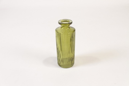 Vase en verre vert olive D5cm H20cm